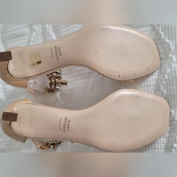 Stuart Weitzman square Nudist Sandals Blush Satin Crystal 45mm Sz 6 - Picture 4 of 6